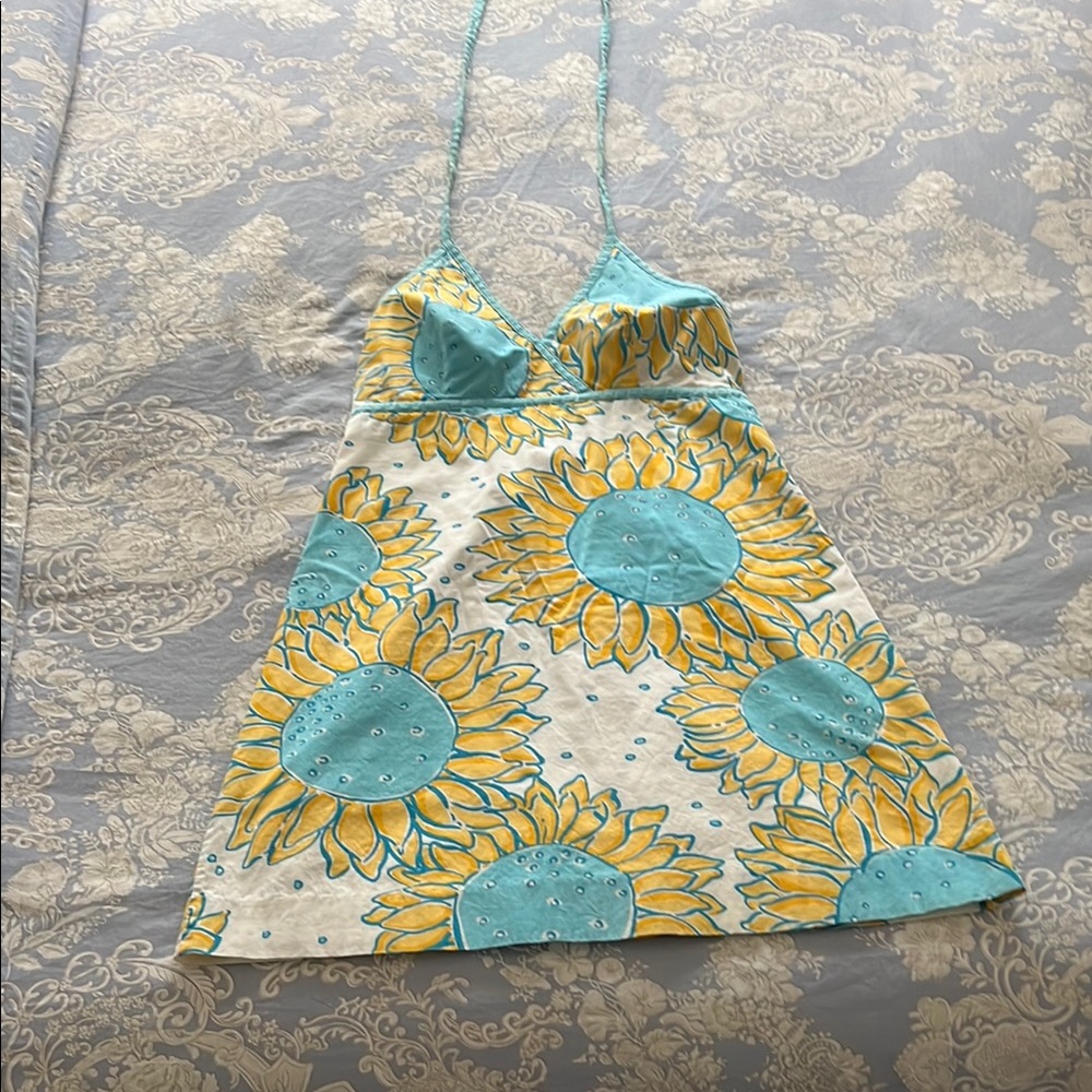 Lilly Pulitzer Sunflower Print Halter Dress “size 10” but small